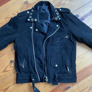 Ragged Priest piercing detail suede biker jacket